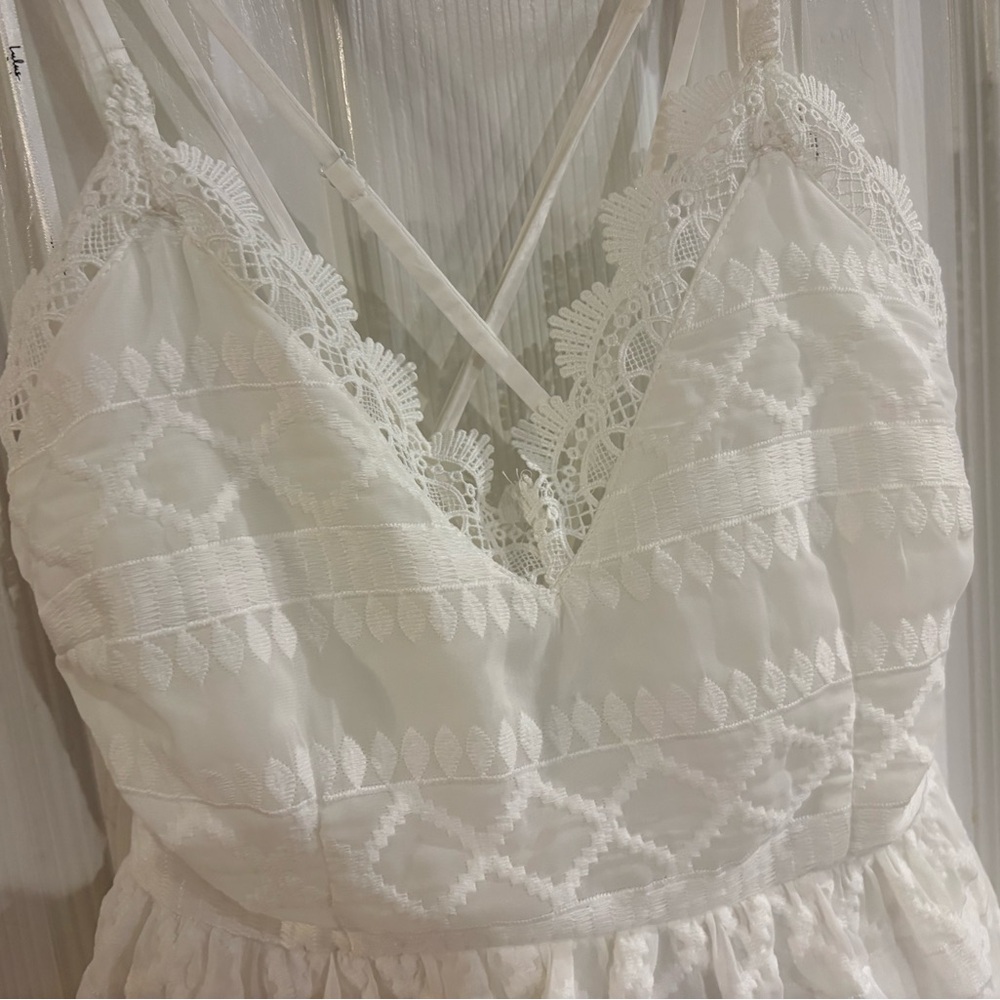 LULUS All Is Love White Tiered Midi Dress S Lace Bridal Shower Rehearsal Dinner - Picture 4 of 11
